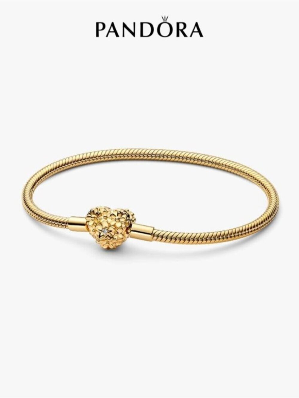 Pandora Daisy Heart Clasp Snake Chain Bracelet